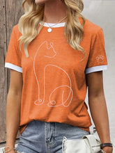 Frauen Linie Kunst Katze Print T-Shirt